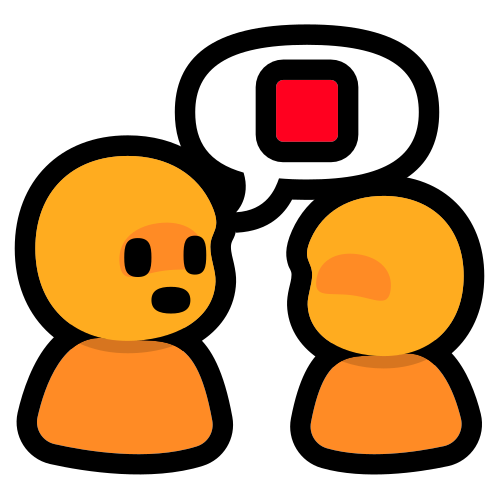 a yellow figure talking to another. in their speech bubble there is a red square.